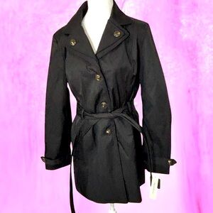 Kenneth Cole Black Trench Coat with Belt and Lapel. Size XL. NWT. Beautiful.